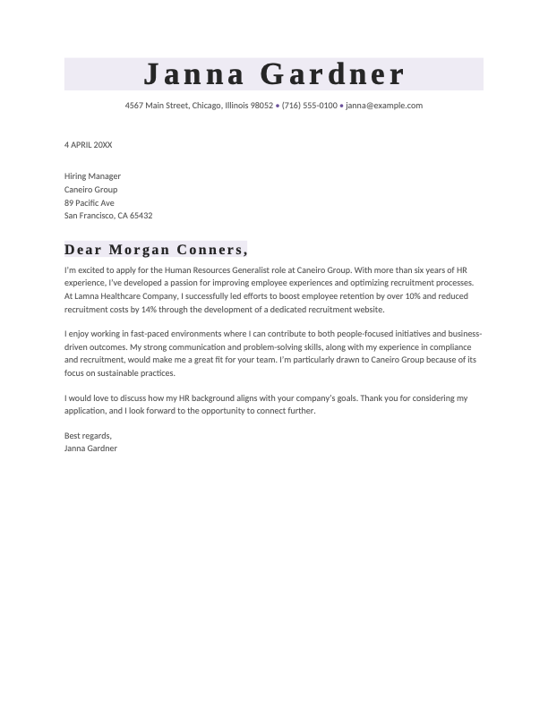 ATS classic HR cover letter